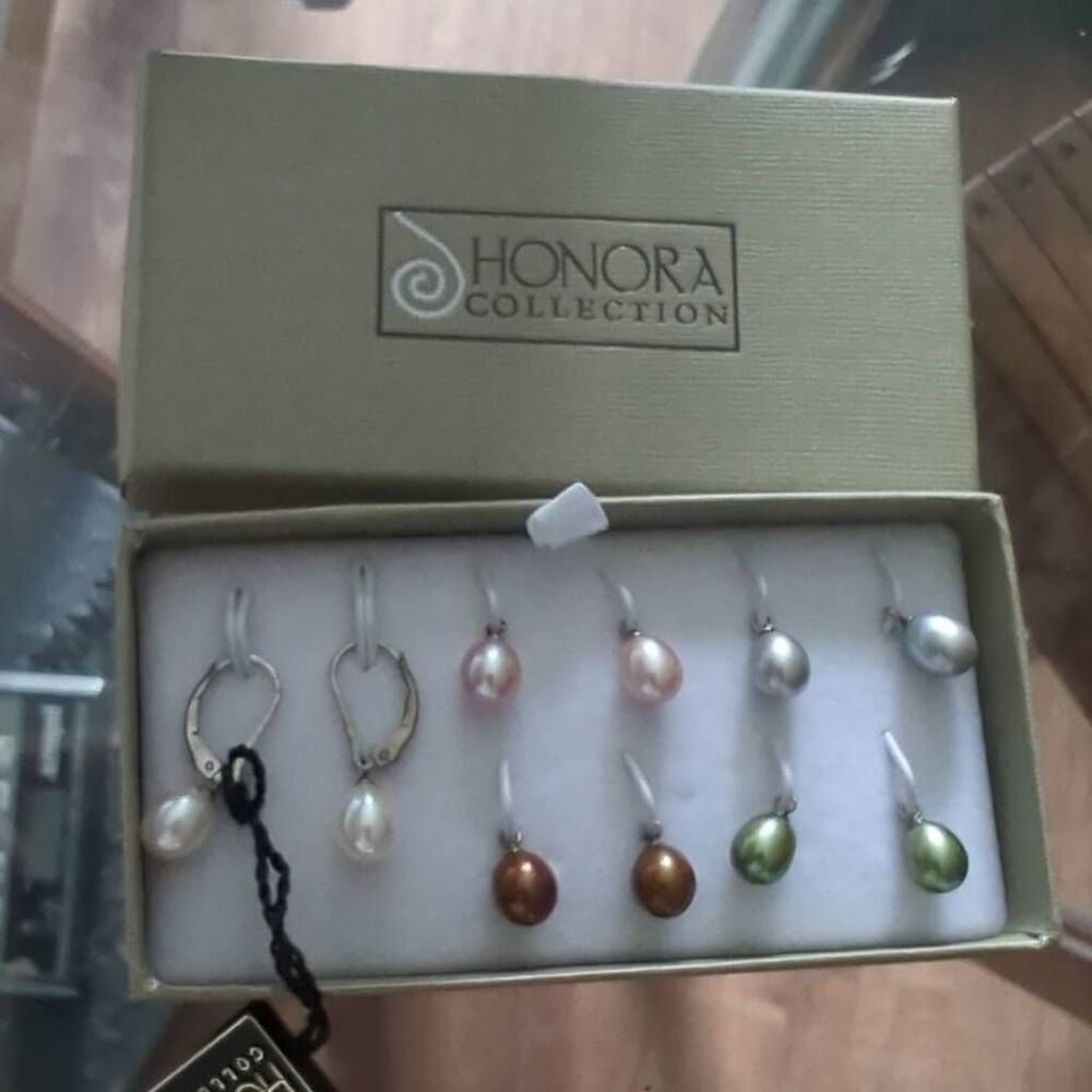 Honora collection five pairs Sterling  pearl earrings